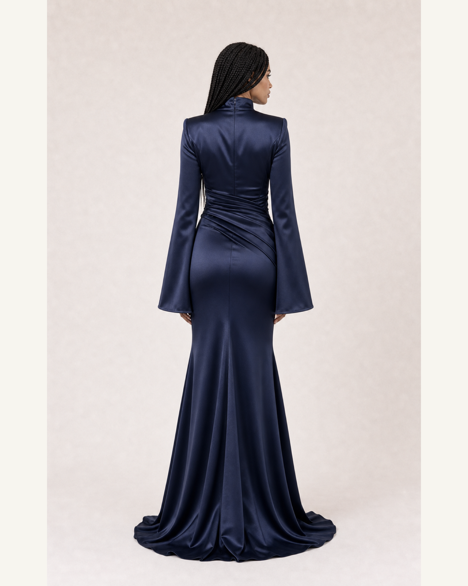 Burgundy Satin Mermaid Gown Lily Rose - Navy Blue - Back