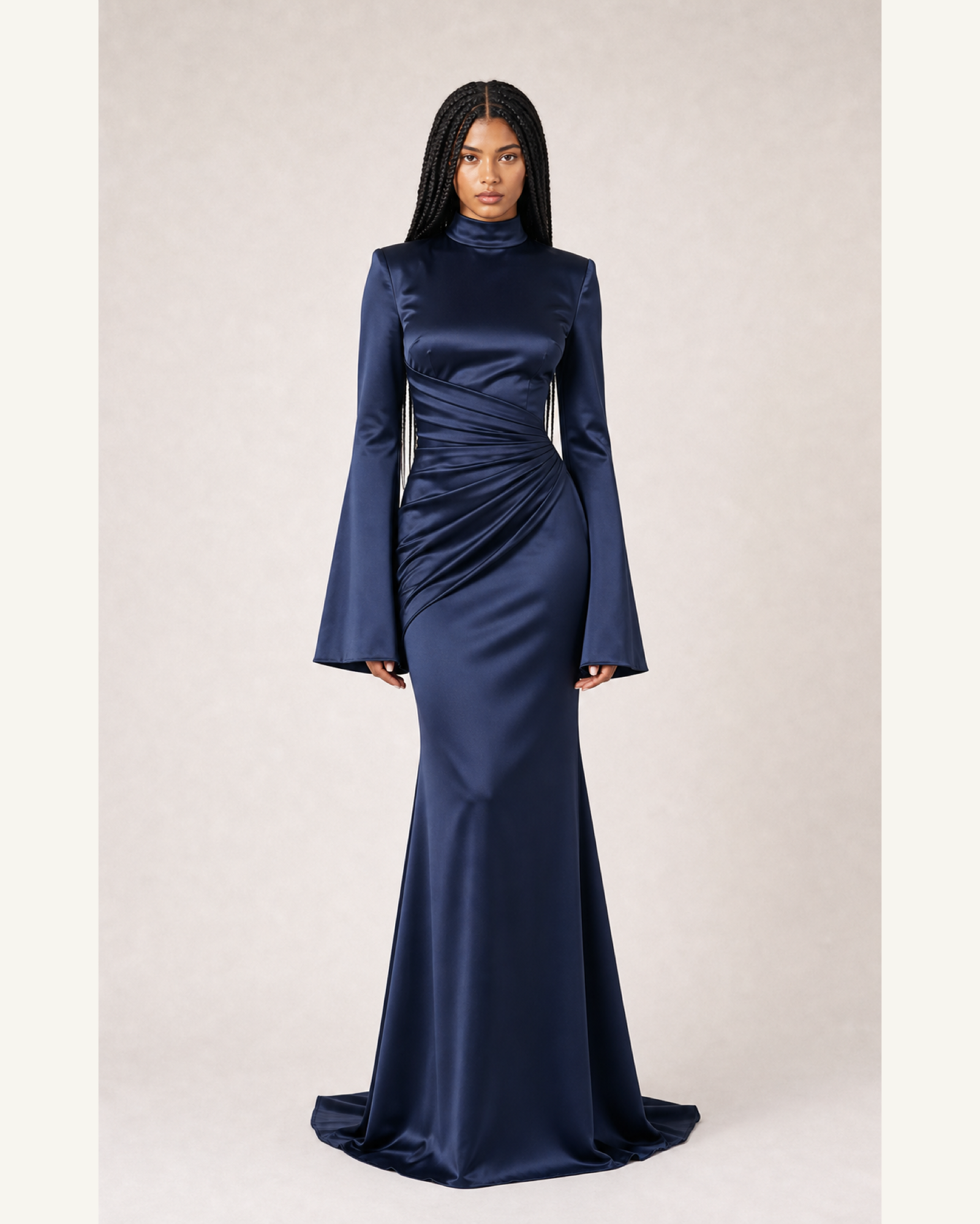 Burgundy Satin Mermaid Gown Lily Rose - Navy Blue - Front