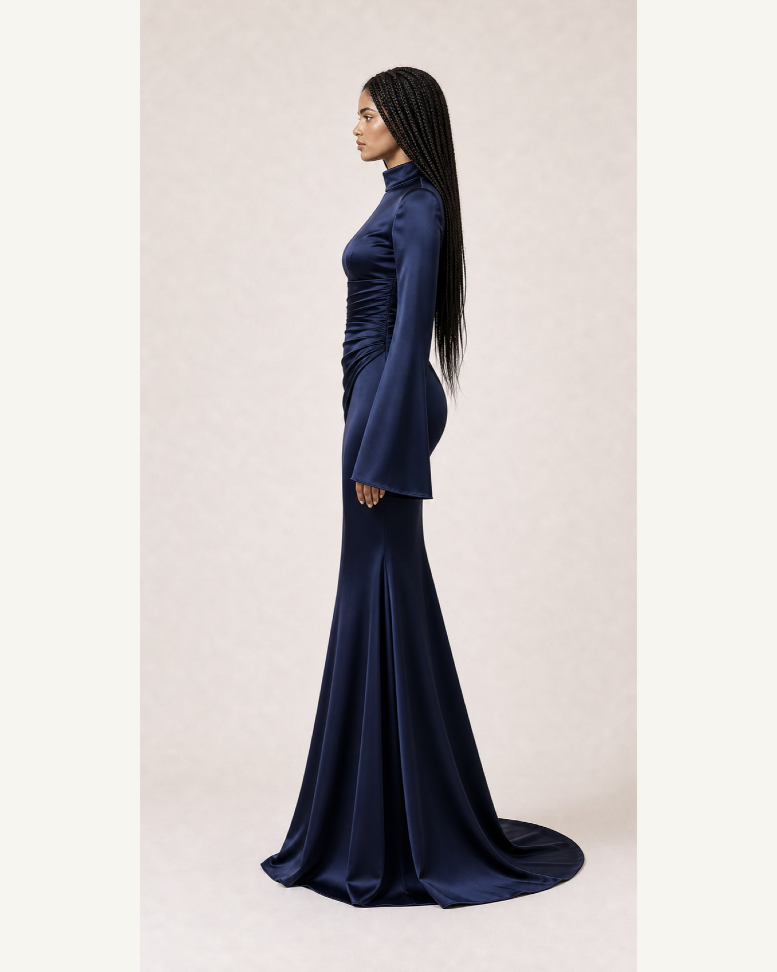 Burgundy Satin Mermaid Gown Lily Rose - Navy Blue - Left Profile