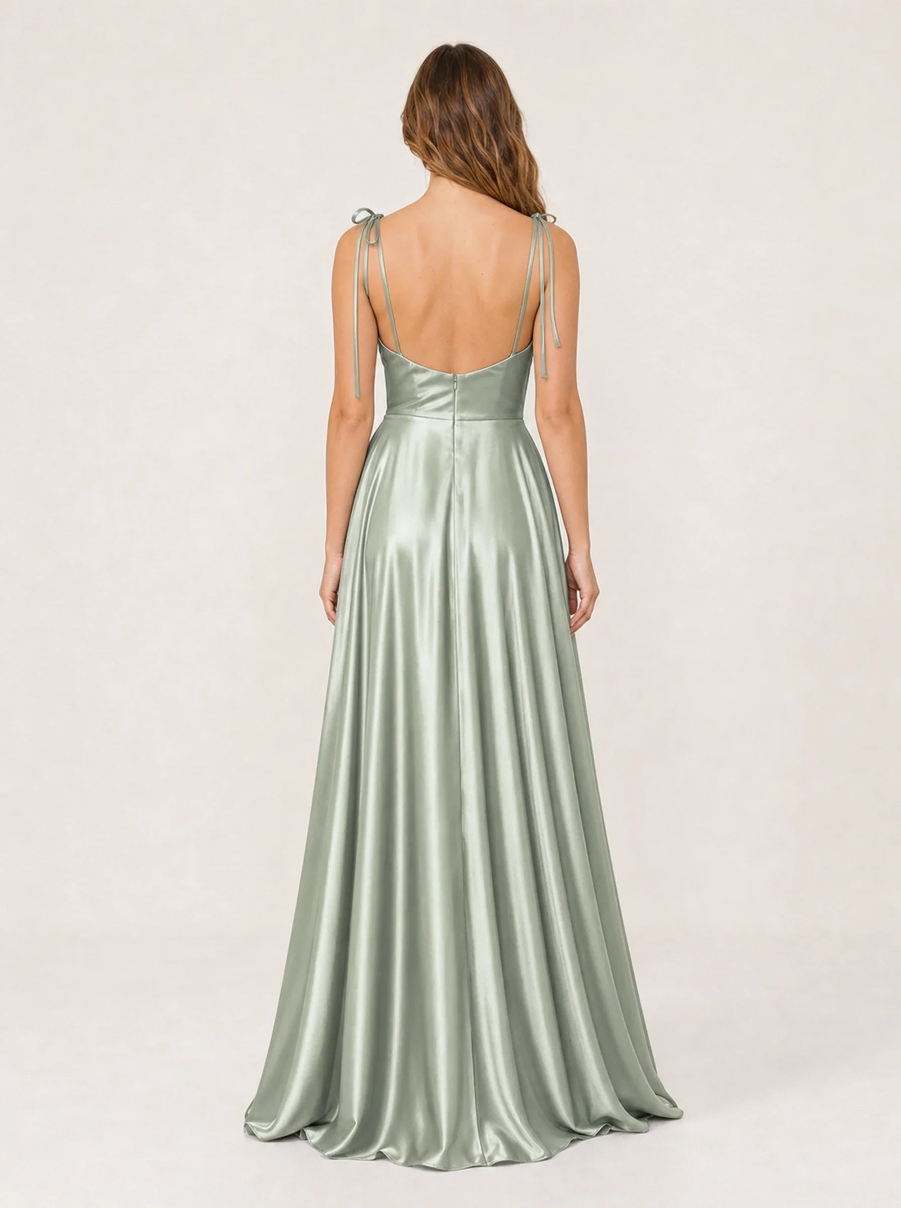 Satin A-Line Prom Gown Isabeau Rose - Dusty Green - Back