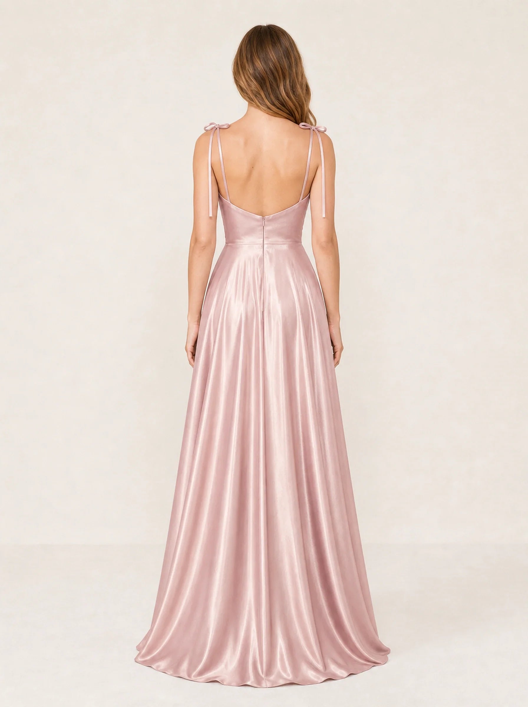 Satin A-Line Prom Gown Isabeau Rose - Dusty Pink - Back