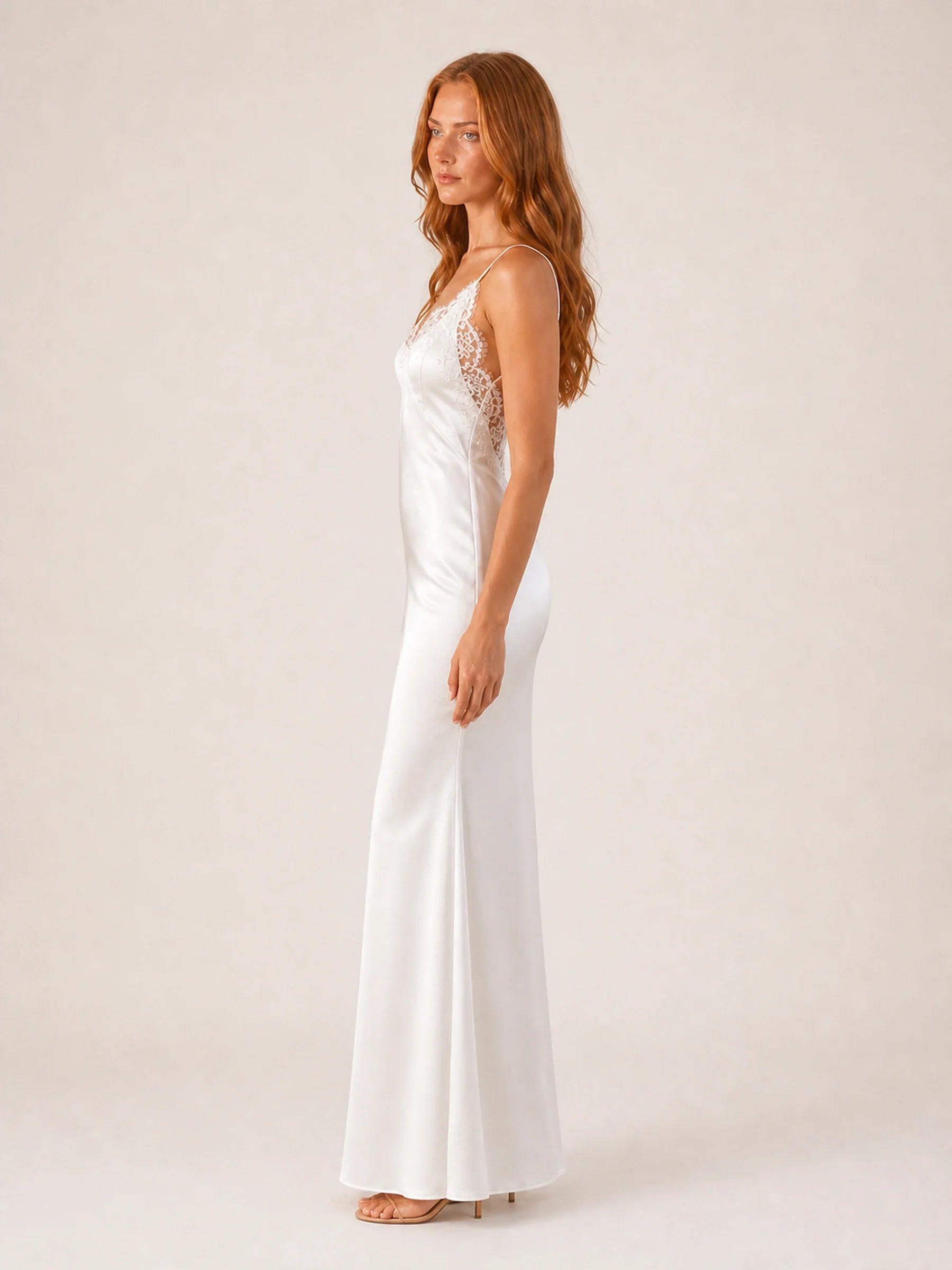 Satin Maxi Dress Celeste Rose - White - profile