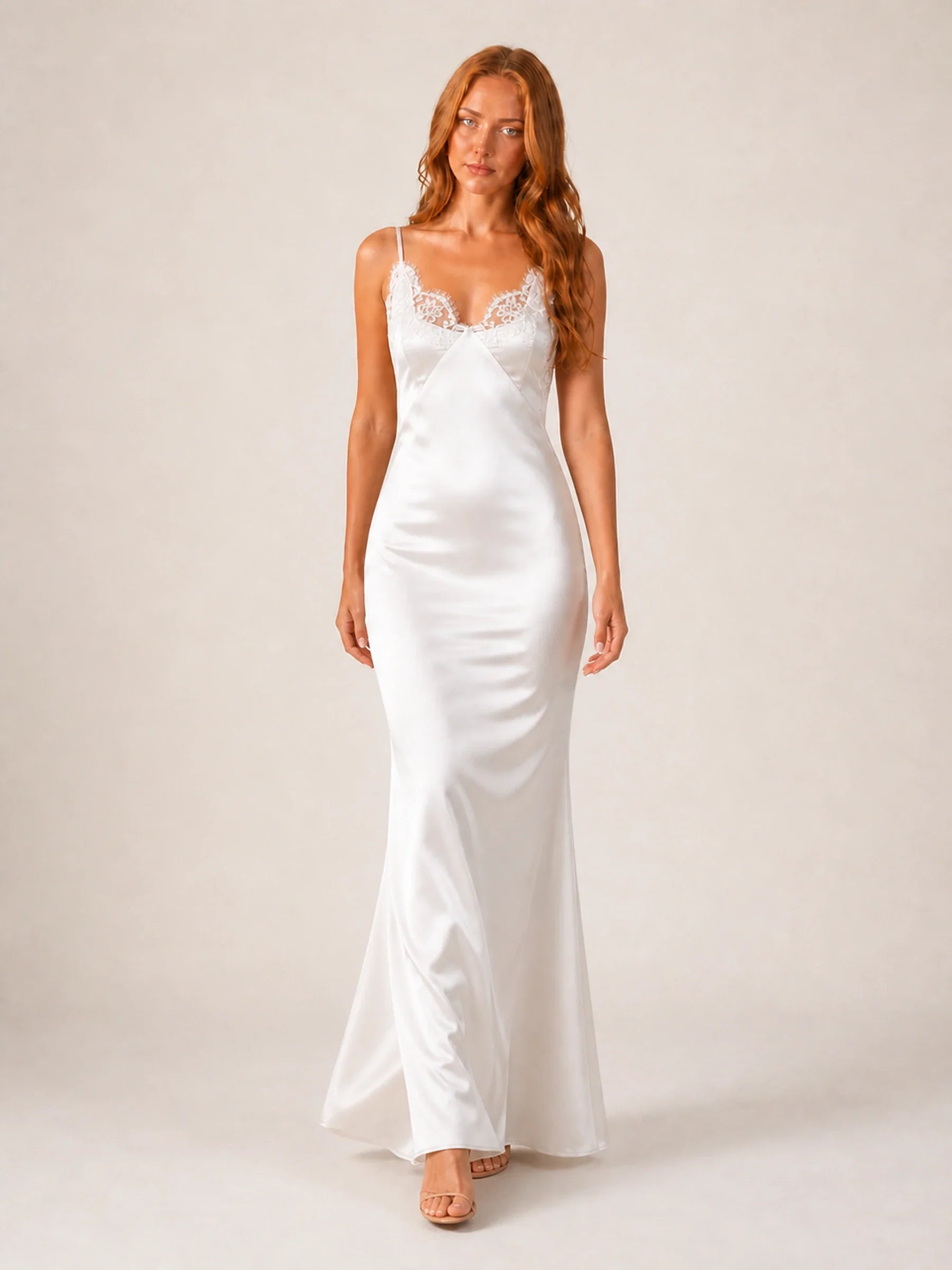Satin Maxi Dress Celeste Rose - White - walking