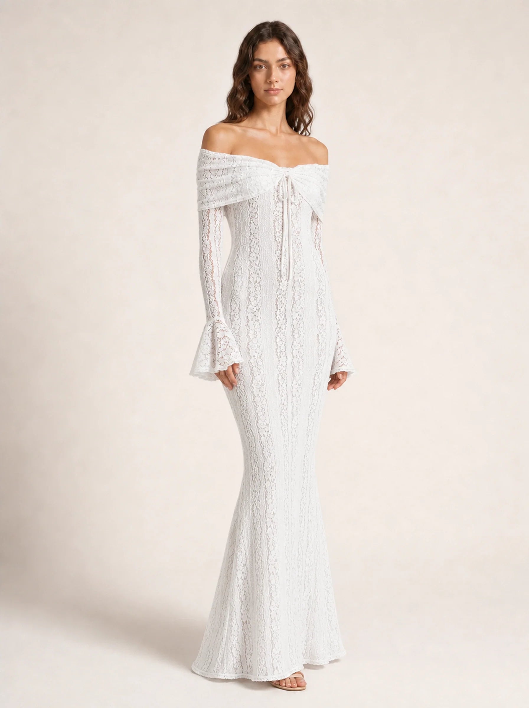 Lace Long Sleeve Gown Seraphina Rose - White - 03 Three Quarter